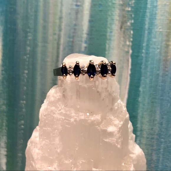 Genuine 14K Gold Sapphire & Diamond Wedding Ring - Picture 2 of 16